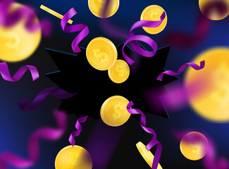 Poster - Golden coins explotion concept. Vector 3d illustration
