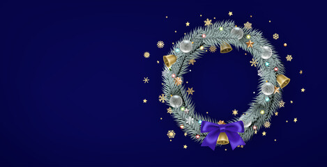 Poster - Christmas wreath. Vector banner with copy space