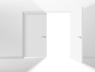 Poster - Opened double door entrance in a corridor. Realistic 3d style vector illustration