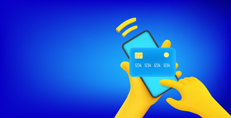 Aufkleber - Wireless payment via modern smartphone. Vector banner with copy space