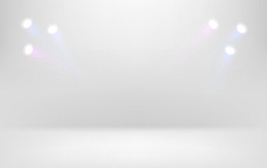 Poster - Illuminated bright stage with color projectors. Realistic vector illustration