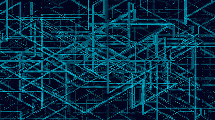 Poster - Corrupted network or connection. Computer matrix. Futuristic cyber background of particles. Big data. Abstract technology science background. Vector illustration.
