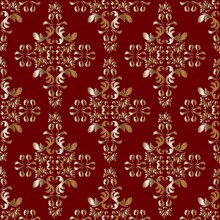 Rich Vintage Gold Pattern On Red Background. Seamless Damask Ornament. Red And Gold Color. 