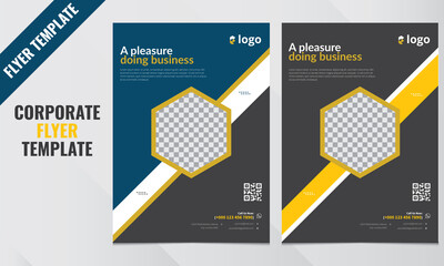 Wall Mural - Corporate Flyer Design Template. Modern design template for poster flyer brochure cover. Graphic design layout with triangle graphic elements and space for photo background. Two Design in One Mockup.