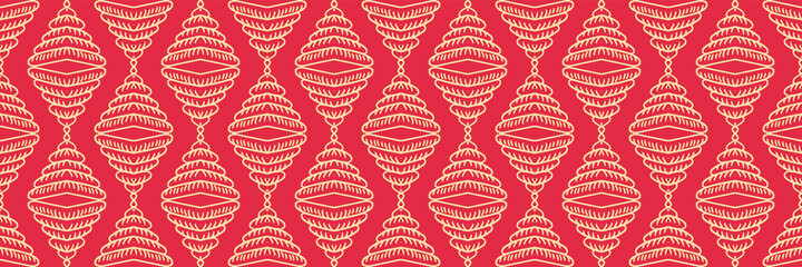 Wall Mural - Abstract background pattern with decorative elements in Indian style on red background for your design projects, seamless pattern, wallpaper textures with flat design. Vector illustration