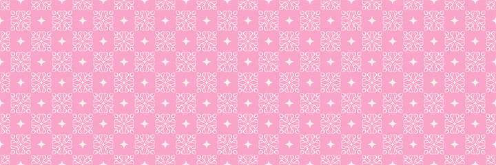 Wall Mural - Bright background image with decorative ornaments on a pink background for your design projects, seamless pattern, wallpaper textures with flat design. Vector illustration
