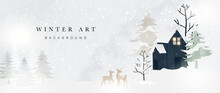 Winter Background Vector. Hand Painted Watercolor Drawing For Christmas  And Happy New Year Season. Background Design For Invitation, Cards, Social Post, Ad, Cover, Sale Banner And Invitation.