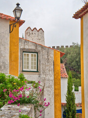 Poster - Portugal, Obidos. Graphic buildings inside the walled town