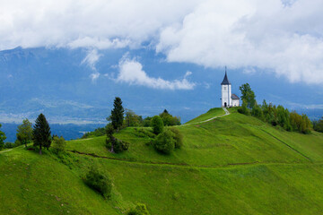 Sticker - Europe, Slovenia, Jamnik. Church of St. Primus and St. Felician on mountaintop.