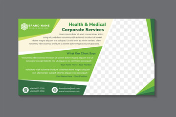 Poster - health and medical corporate services banner template, horizontal advertising business banner layout template flat green design, clean abstract cover header background for website design