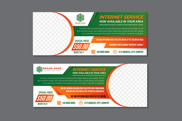 Poster - Orange green internet service corporate business banner template, horizontal advertising business banner layout template flat design set , clean abstract cover header background for website design