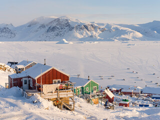 Sticker - The traditional and remote Greenlandic Inuit village Kullorsuaq located at the Melville Bay, in the far north of West Greenland, Danish territory