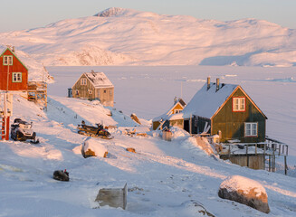 Sticker - The traditional and remote Greenlandic Inuit village Kullorsuaq located at the Melville Bay, in the far north of West Greenland, Danish territory