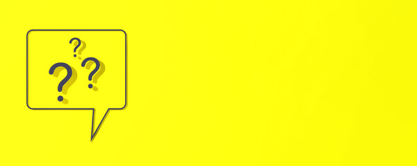 Fototapete - Question mark with shadow on yellow background. Banner for insertion into site. 3D image. 3D rendering.