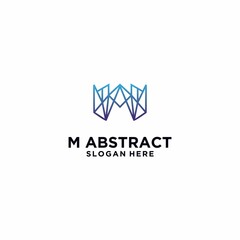 Wall Mural - Abstract letter M monogram logo icon design template. creative technology M app scratch-based vector template in gradient blue