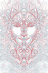 Wall Mural - beautiful ornamental face on white background.