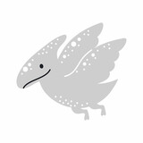 Fototapeta Dinusie - Cute grey dinosaur in scandinavian style. Funny cartoon dino for kids cards, baby shower, t-shirt, birthday invitation, house interior. Bohemian childish vector illustration.