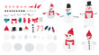 ©  Tati. Dsgn - Vector snowman template, elements hat, carrot, scarf, candy cane, snow balls, eyes, mouth make own snowman, change faces. Set of characters.