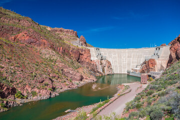 Sticker - USA, Arizona. View of Theodore Roosevelt Dam on the Salt River.