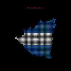 square dots pattern map of nicaragua. nicaraguan dotted pixel map with national flag colors isolated