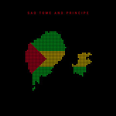 square dots pattern map of sao tome and principe dotted pixel map with national flag colors isolated
