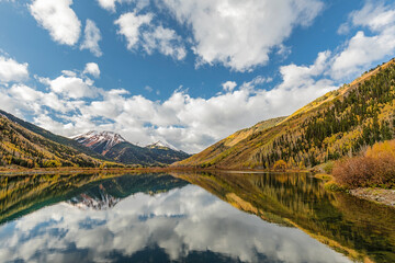 Sticker - Red Mountain reflecting in Crystal Lake at sunrise, Uncompahgre National Forest, Colorado