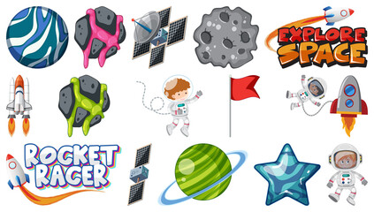 Wall Mural - Set of isolated fantasy space game objects and elements
