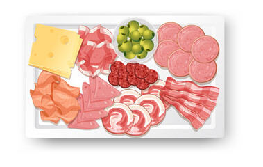 Poster - Lunch meat set with different cold meats on platter