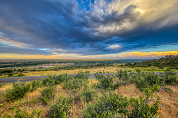 Sticker - USA, Colorado, Fort Collins. Sunset over town.