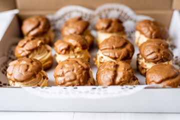 profiteroles sweet baked caramle cream dessert round christmas food 