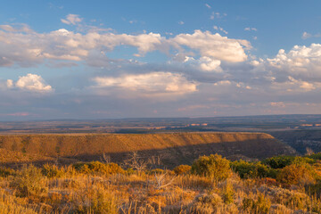 Canvas Print - USA, Colorado. Mesa Verde National Park, evening light warms arid mesa and canyon topography, view southeast from North Rim below Park Point.