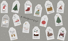 Set Of Vintage Christmas Tags From New Collection. Vector