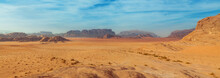 Panorama Of Wadi Rum Desert And Red Dunes.