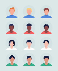 Poster - Men with hairstyles semi flat color vector character avatar set. Casual style. Portrait from front view. Isolated modern cartoon style illustration for graphic design and animation pack