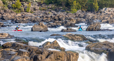 Poster - USA, Maryland, Great Falls, Potomac River, kayakers maneuvering the falls