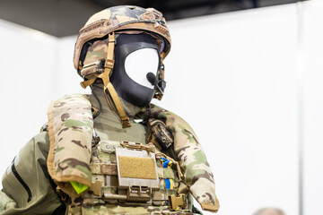 Mannequin in an army helmet and bulletproof vest