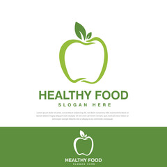 Stylized illustration line green apple fruit logo healthy food, symbol, icon, template, fruit healthy food