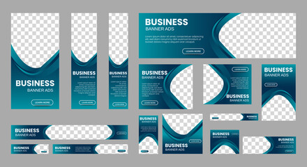 Set of creative web banners of standard size with a place for photos. Vertical, horizontal and square template. vector eps
