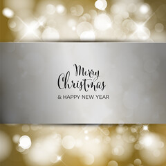 Wall Mural - christmas card on silver stripe and blurred golden background