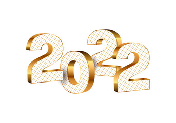 Wall Mural - Happy New Year 2022 gold typography greeting card. Merry Christmas invitation poster with golden numbers