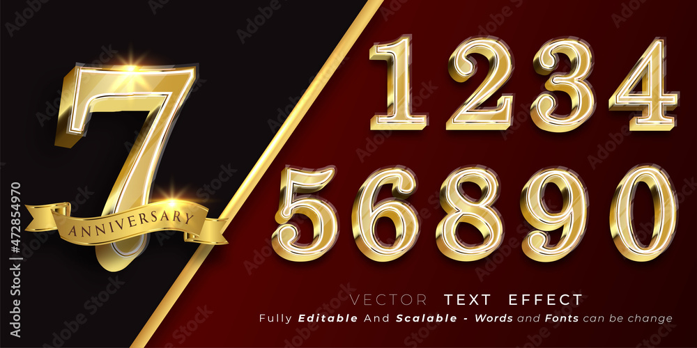 Editable text number effect, elegant gold 3d effect font tyle concept ...