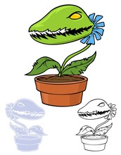 Man Eating Potted Plant, With Black Outline Version, And Inverted For Printing On Dark Backgrounds.