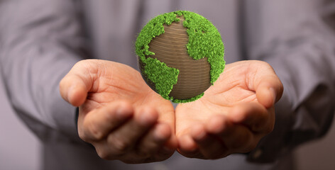 green 3d planet concept, recycle sign