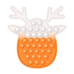 Wall Mural - Christmas popit trendy fidget toy - holiday reindeer in orange and white colors. New Year deer colorful pop it toy. Bubble sensory fashionable popit for kids. Vector illustration isolated.