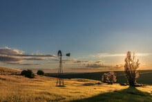 Windmill At Sunset, Palouse Region Of Eastern Washington.