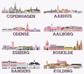 Fototapete - Denmark main cities cityscapes in rich pastel bright colorful palette