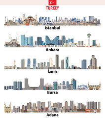 Fototapete - Turkish biggest cities isolated skylines vector set