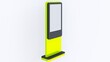 Rectangular advertising totem with base and display for mockup of colors, plastic and metal materials