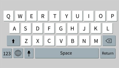 Keyboard on a smartphone.
Entering text manually. Alphabet buttons. Vector illustration.