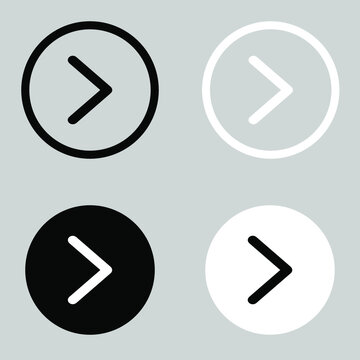 Set of Right  Arrow Vector Icon. Right arrow button icon. Sign interface icons vector design template. Arrow icons graphic design vector sign symbol. Vector icon on gray background.